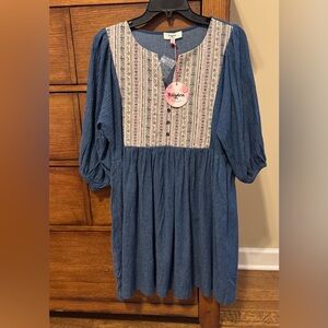 Hayden blue embroidered dress. NWT. Size medium.
